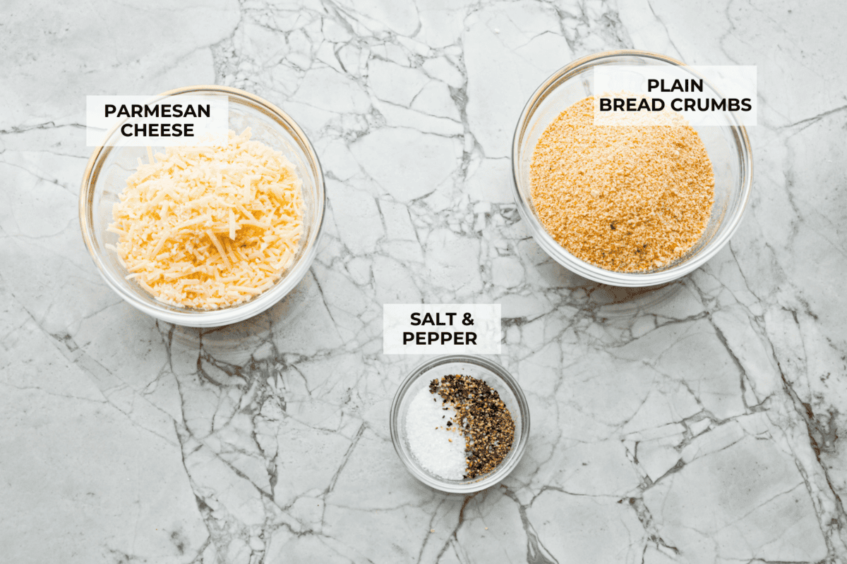This delicious Louisiana Casserole has become an instant favorite in our house! It has all of the delicious flavors of a jambalaya in an easy-to-make casserole. Tasty andouille sausage, shrimp, veggies, rice and cajun seasoning come together for a complete meal on the table in just 40 minutes! Overhead shot of breadcrumb topping ingredients.