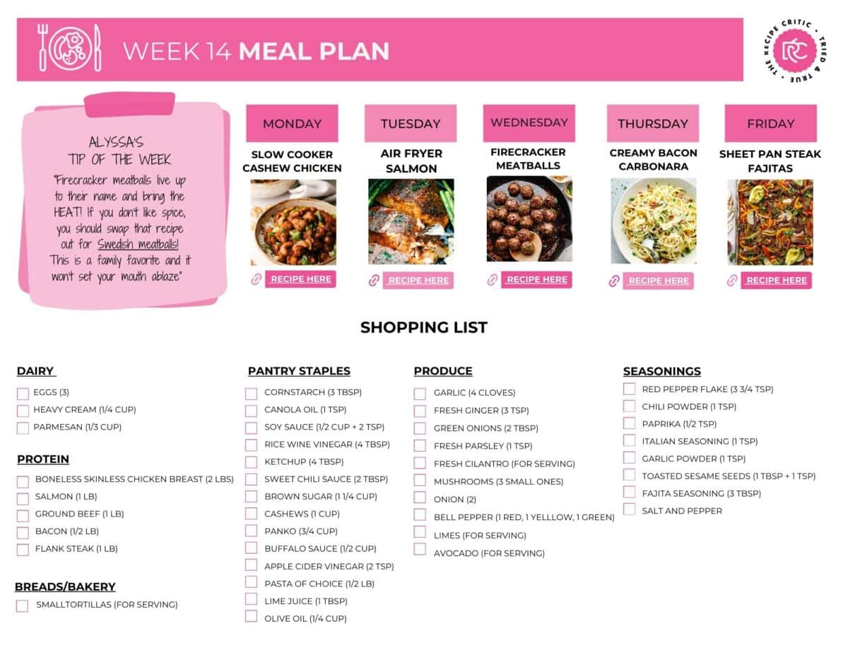 I love the recipes in this week's meal plan! They are packed with flavor and you have options of using the slow cooker, air fryer or just your good old fashioned oven! A pdf of a weekly shopping list for a meal plan.