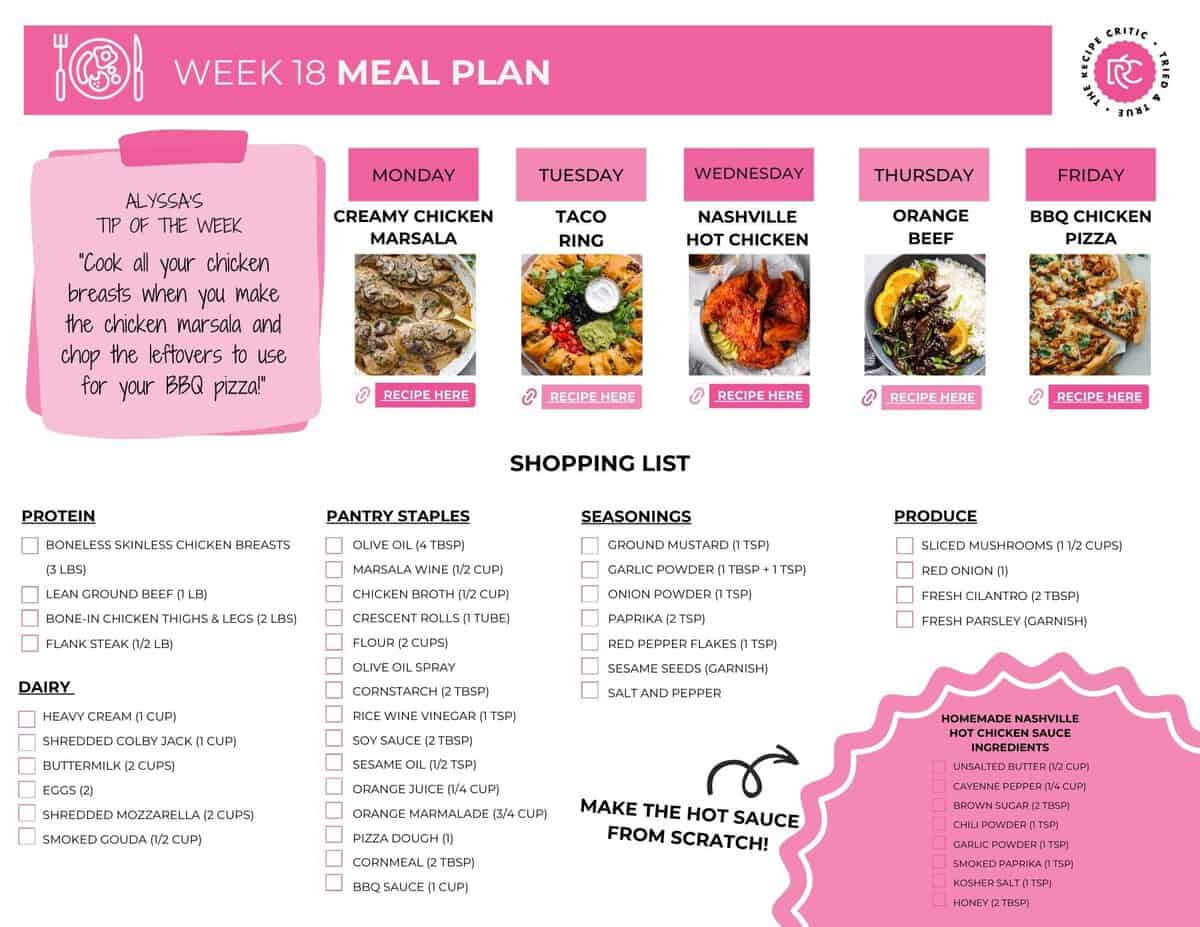 I love a meal plan with easy meals. This one has one of my kids all time favorites, the Taco Ring! These recipes are so delicious, you will love them! A pdf of a meal plan and shopping list.