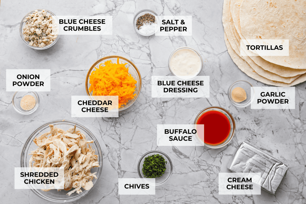 These zesty Buffalo Chicken Pinwheels are an easy snack or appetizer that everyone will devour! A creamy buffalo-flavored spread full of shredded chicken, seasonings, and cheeses all rolled inside of a soft tortilla. Slice into cute pinwheels and enjoy! Ingredients listed to make buffalo chicken pinwheels