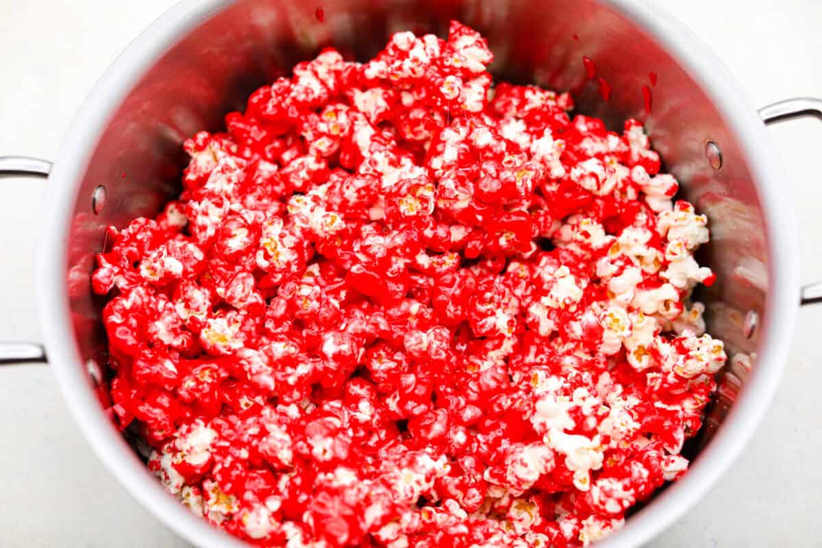 red hots candy Overhead shot of the red hot cinnamon sugar ready to go in the oven.