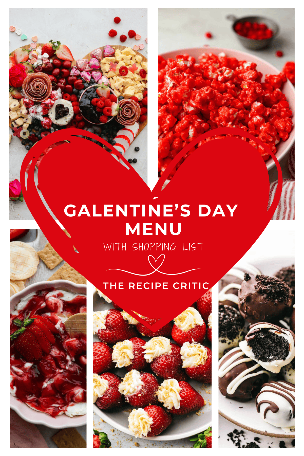 Don’t have a Valentine? No worries! Celebrate Galentine’s Day with your besties instead! This is the ultimate way to treat your besties to all their favorite snacks and just have a fun night out. A collage of 5 pictures of Galentine's Day recipes.