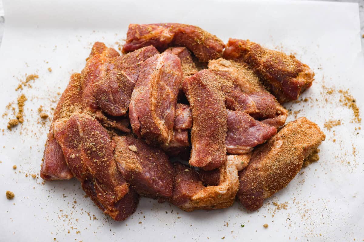 My slow cooker boneless pork ribs (or country style ribs) are unbelievably tender and loaded with tangy BBQ flavor! They cook low and slow all day, resulting in juicy, fork tender perfection with minimal effort. Boneless pork ribs rubbed with the brown sugar and seasoning.