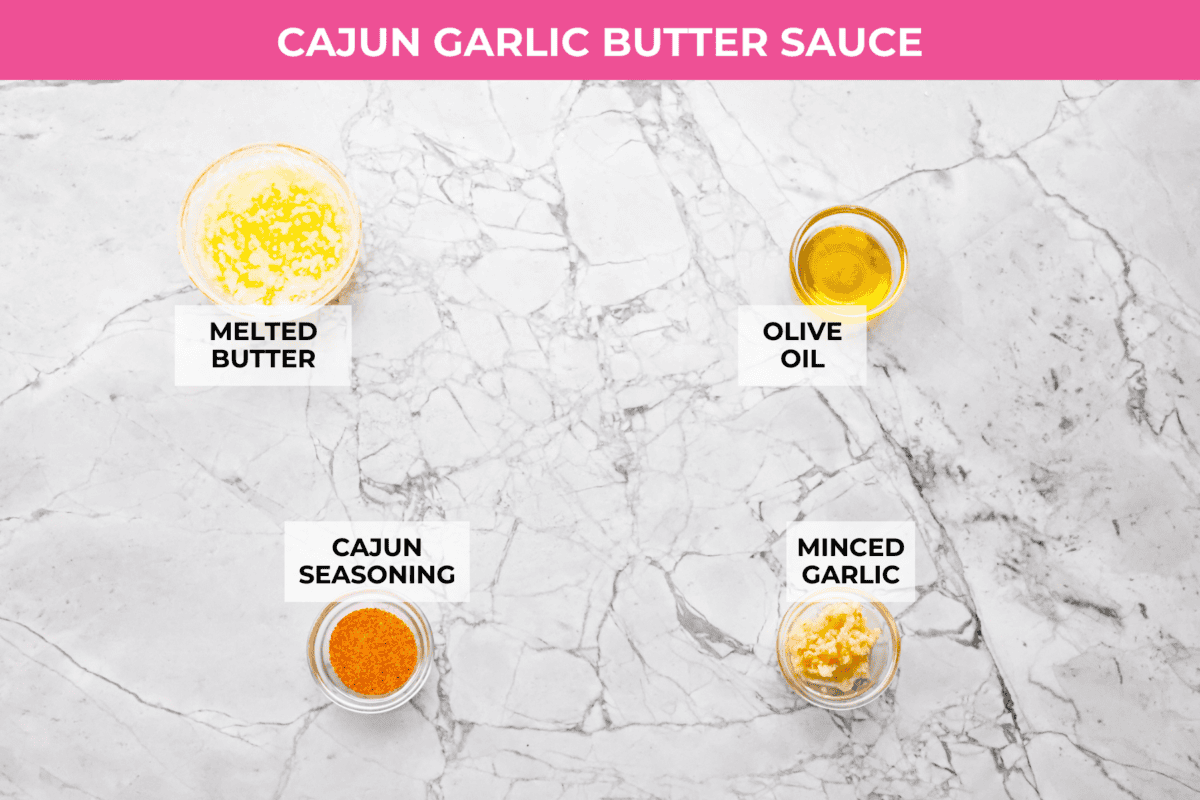 Bestie, listen, you NEED this Baked Cajun Garlic Butter Cod in your life! It's juicy, buttery, and packed with bold flavor! You NEED to add this to your weekly menu! Overhead ingredients for cajun garlic butter.