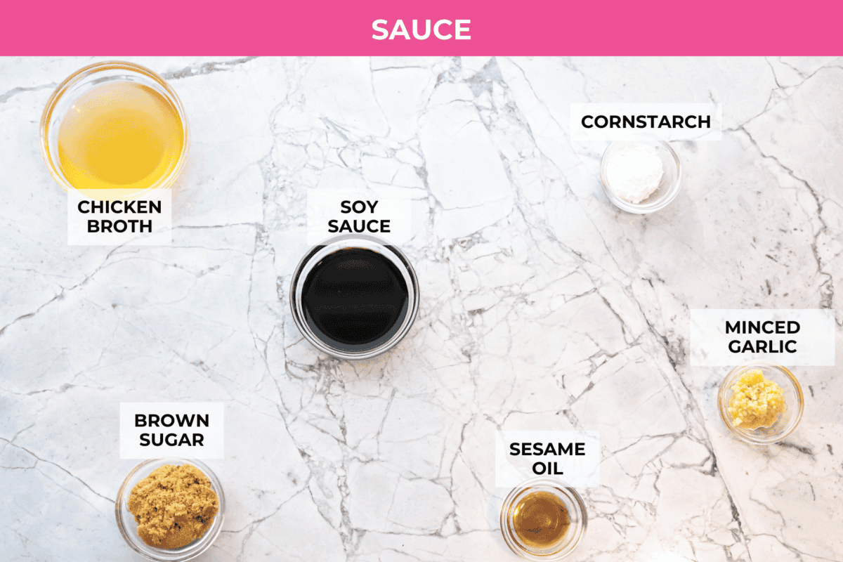 You all love this vegetable stir fry, and I donโt blame you. Itโs fast, flexible, and that sauce? So addicting! Toss in whatever veggies you have and dinnerโs done. Overhead shot of sauce ingredients.