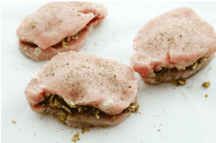 Stuffed pork chops sound fancy, but they’re super easy and budget-friendly. I’ll show you how to keep the pork chops moist and stuffed with gooey, cheesy deliciousness! Stuffed pork chops seasoned with Italian seasoning, salt, and pepper.