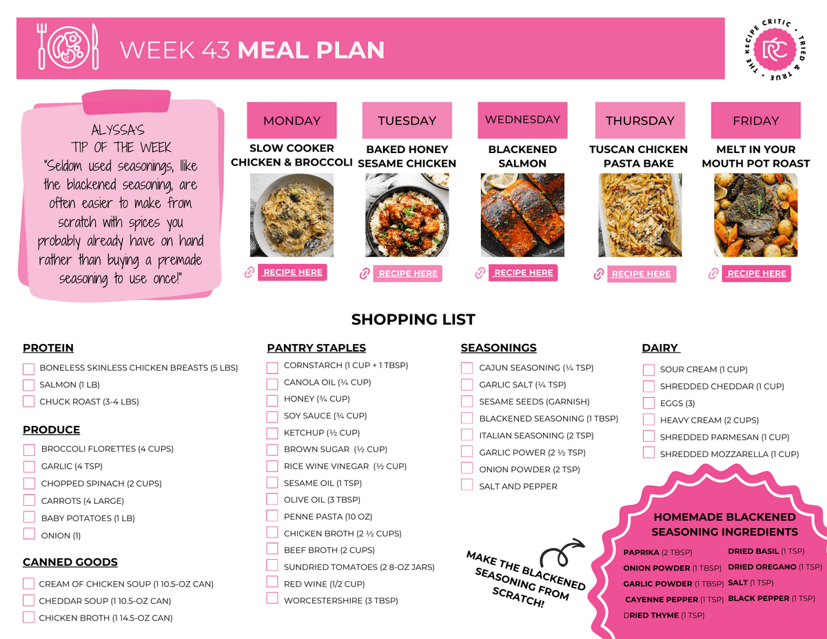 If dinner planned itself, life would be easy. Until thenโthis weekโs meal plan has your back with simple, tasty meals (and yes, leftovers count as winning!). A pdf of a shopping list and a meal plan.