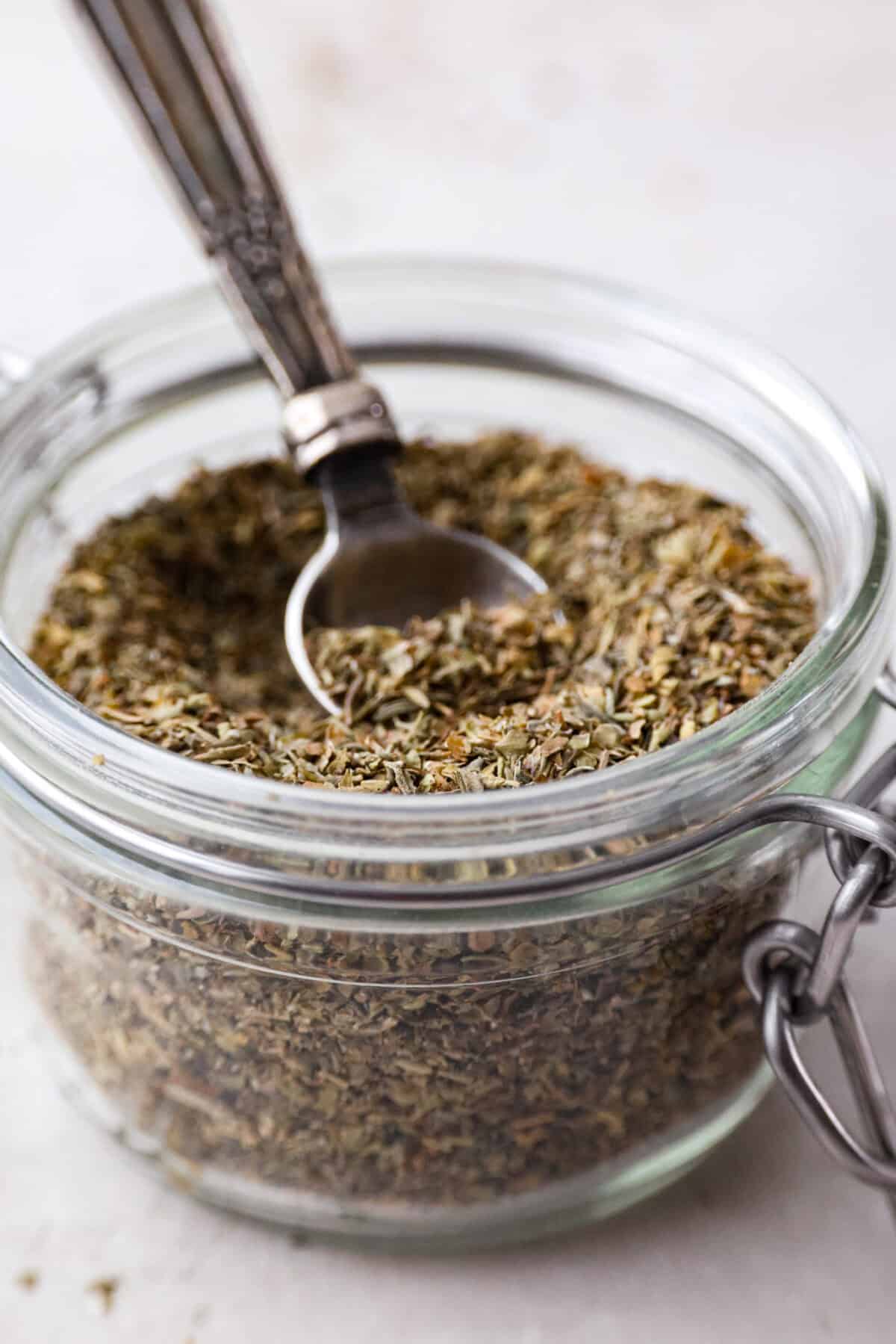 My homemade Italian seasoning is a go-to in my kitchen, and itโs quickly become a favorite with so many of you! It's bold, herby, and good enough to sprinkle on just about anything. Homemade Italian seasoning in an airtight container.