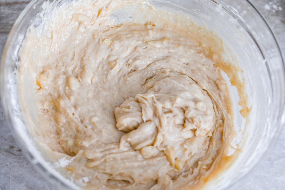 When my bananas start to turn brown and the kids need something quick, these banana muffins always save the day. They’re soft, sweet, and come together fast. Wet and dry ingredients combined.