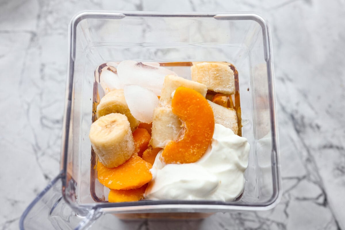 Peach smoothie perfection starts here! It’s fresh, juicy, and extra creamy thanks to Greek yogurt. And a protein boost to power you through your busy morning. All ingredients added to a blender.