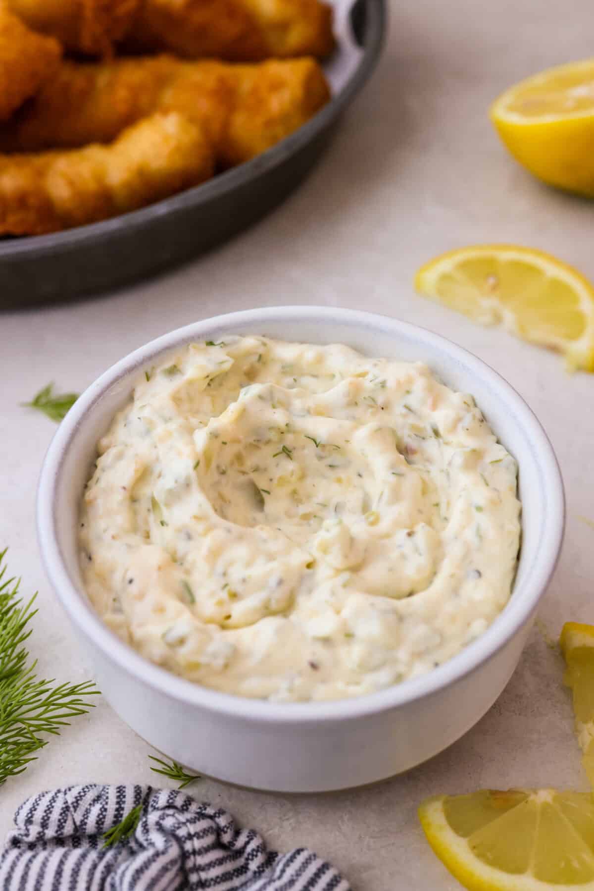 Small bowl of homemade tartar sauce.
