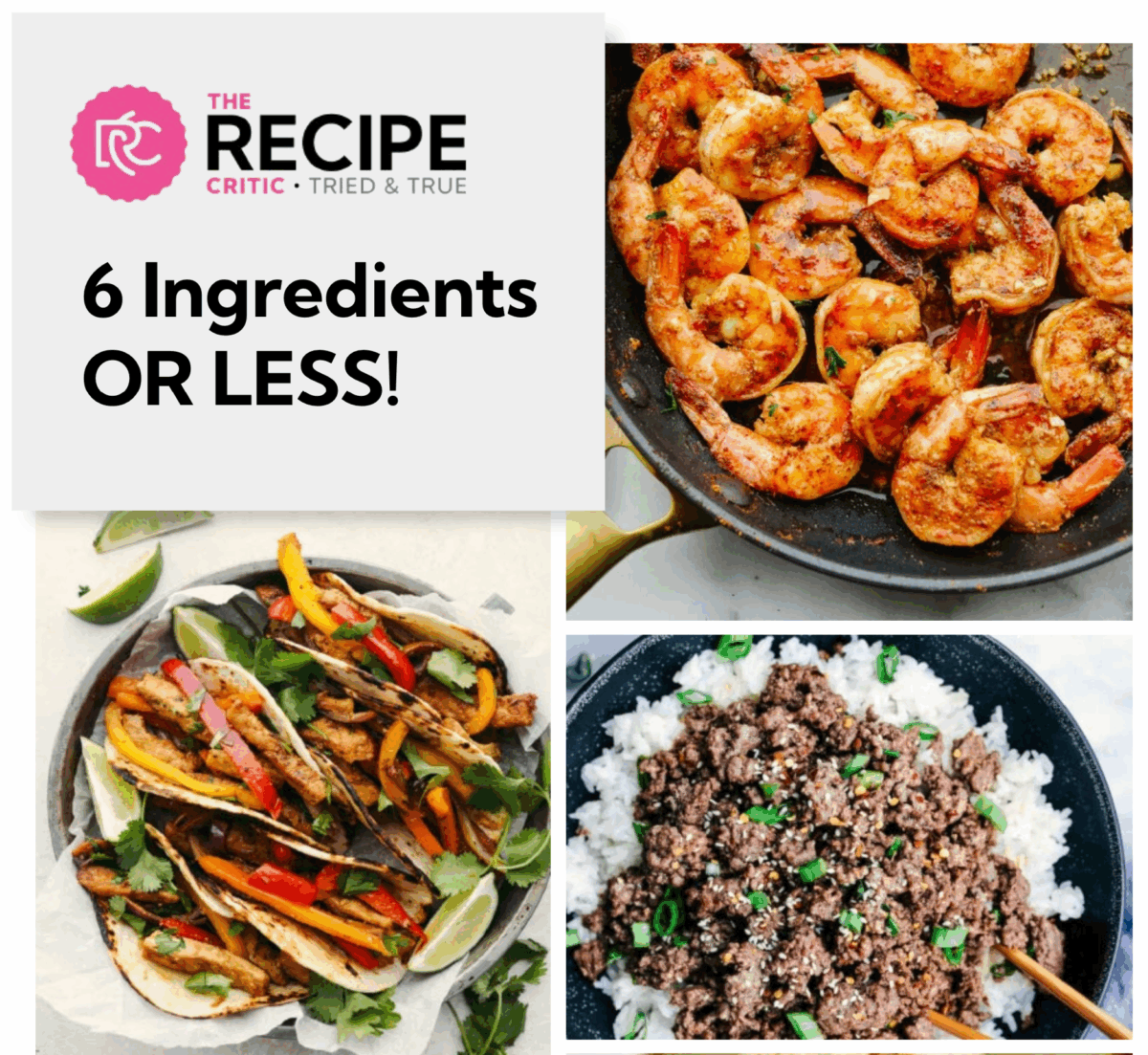 Dinner decisions = exhausting. These free printable recipe ebooks are packed with my go-to recipes — the ones I make on repeat. 6 ingredients or less ebook graphic.