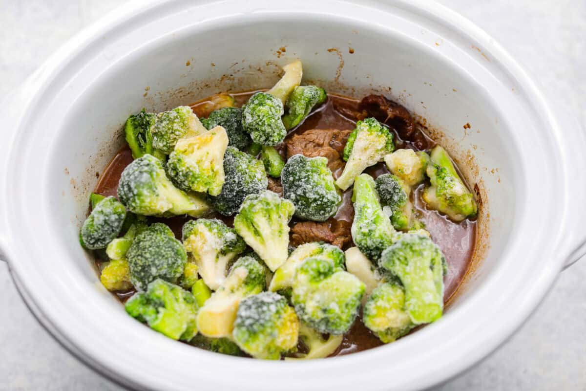 This beef and broccoli takes just minutes to toss in the slow cooker, and itโs hands-down one of my top recipes on the site! The beef turns melt-in-your-mouth tender, and the flavor is totally next level! Frozen broccoli added to the slow cooker.
