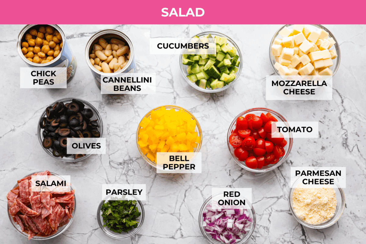 TikTok creator Violet Witchel made this dense bean salad go viral for good reason. Itโs simple, high in fiber, protein-packed, and stays delicious for days. My version keeps the same hearty texture and zesty flavor that made her trend explode. Overhead shot of labeled dense bean salad ingredients.