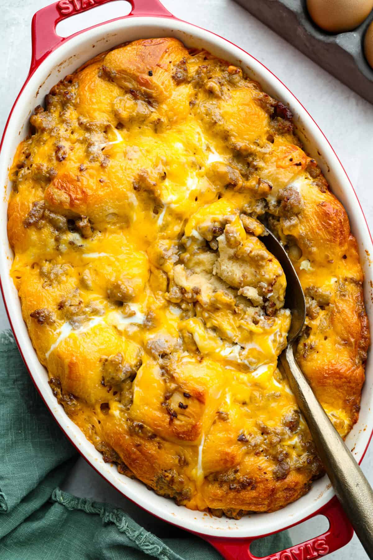 Christmas morning casserole all baked and ready to serve.
