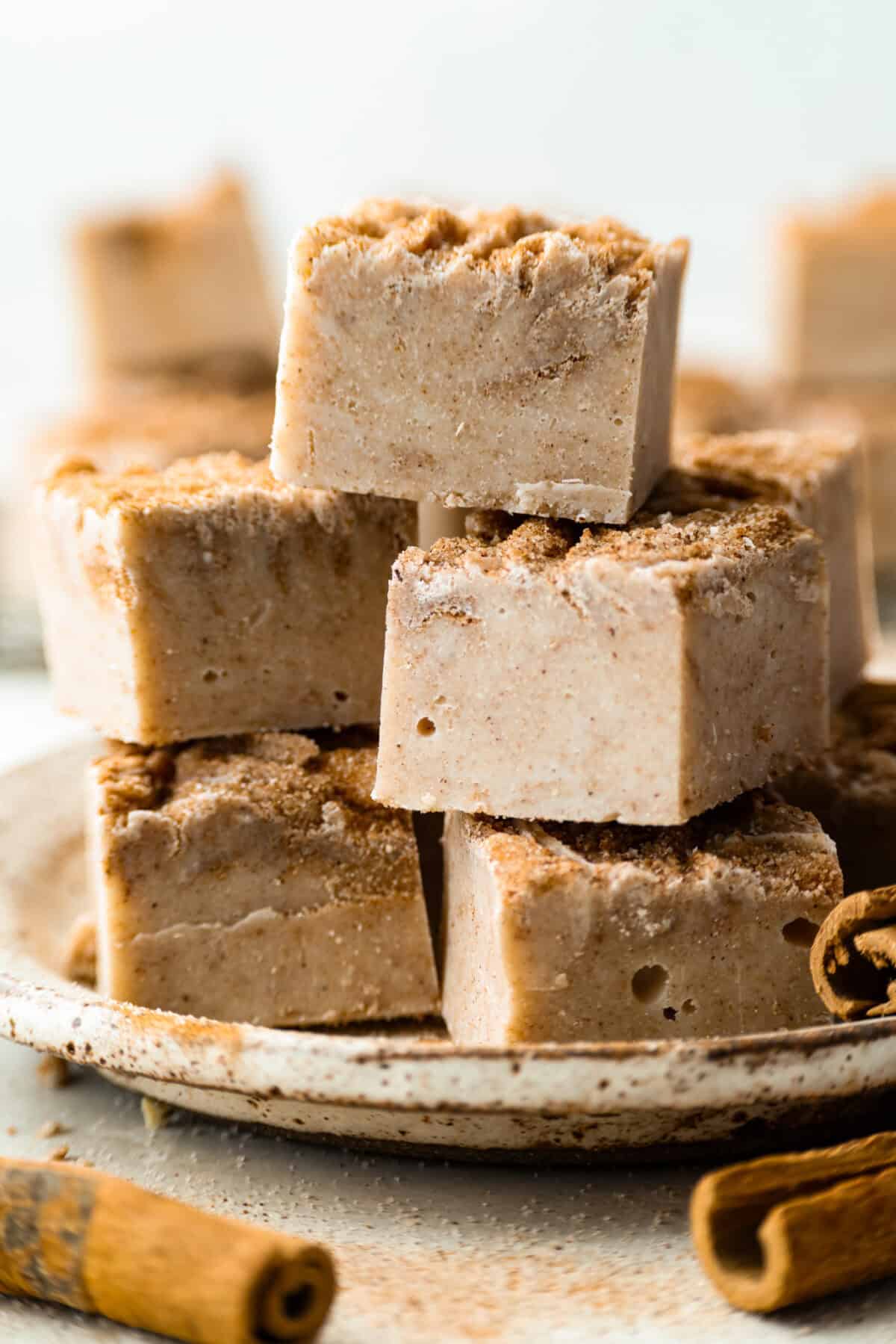 Stacked pieces of churro fudge. 