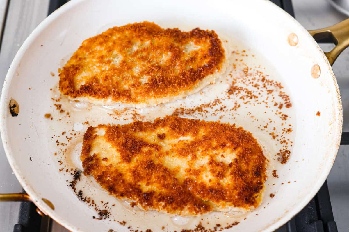 Chicken schnitzel will win you over at first crunch! Thin-pounded, perfectly seasoned chicken is fried to a golden crisp. It’s a timeless, flavor-packed dish that will have your whole family coming back for seconds. Cooking in a skillet.