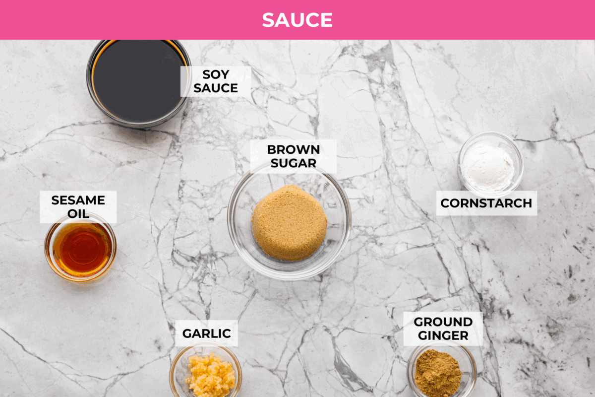 Trust me on this one. If you want the most tender pepper steak you’ve ever made at home, this recipe is it. It’s fast, saucy, and I give you just enough tips to make it work on a busy night! Overhead shot of labeled sauce ingredients.