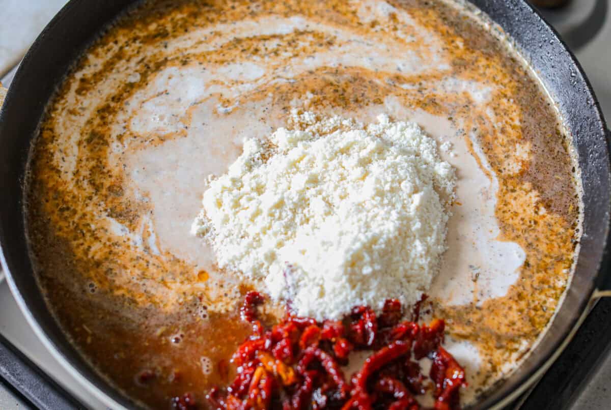 These marry me steak bites bring the flavor! Juicy, seared steak is tossed in a rich, creamy sauce with sun-dried tomatoes and bold, layered flavor. They're quick to make and perfect for spooning over potatoes or soaking up with veggies. Sun-dried tomatoes, cream, and parmesan cheese added to the skillet.