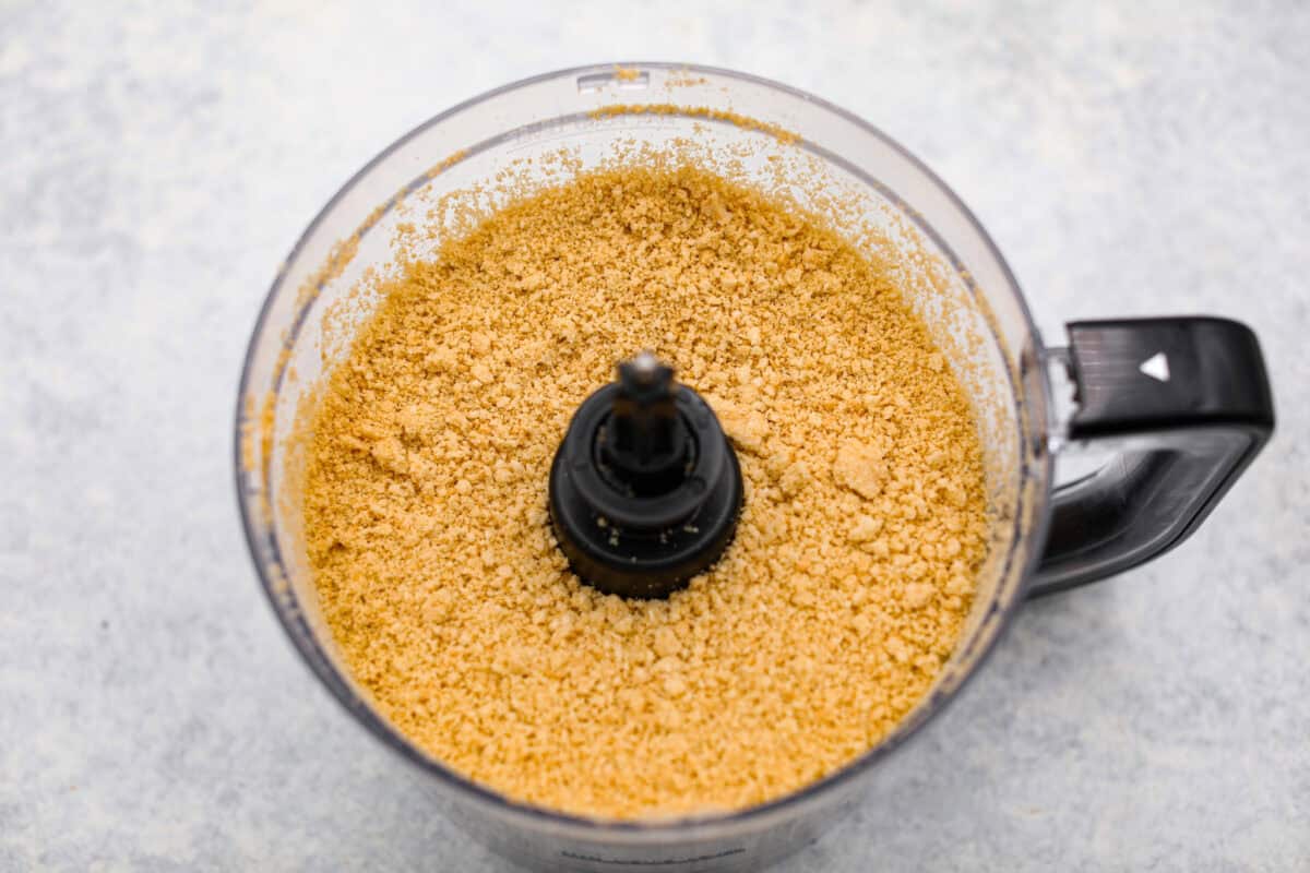 Oreo crumbs in a food processor.