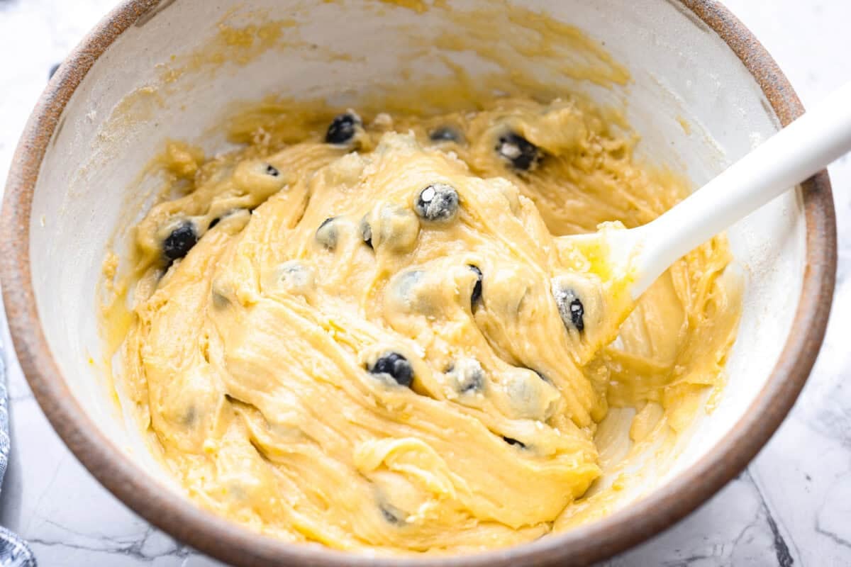 This 5 Ingredient Blueberry Bread is the little shortcut loaf youโll make once and then suddenly need every weekend. Itโs soft, sweet, full of juicy blueberries, and comes together with only five simple ingredients. All ingredients mixed together.