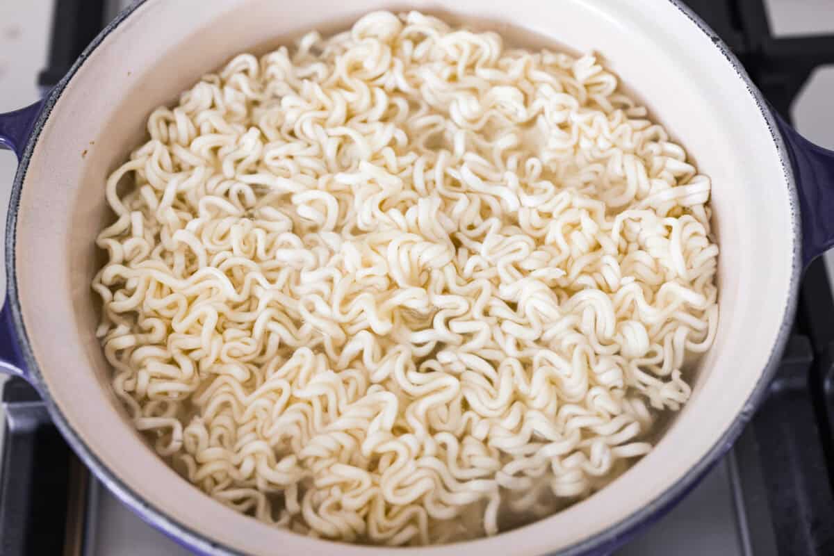 These dragon noodles are the ultimate weeknight dinner when youโre craving big flavor fast. Tender noodles, spicy-sweet sauce, and savory pork come together for a dish thatโs fast, fiery, and seriously addictive. Ramen noodles cooking in a pot.