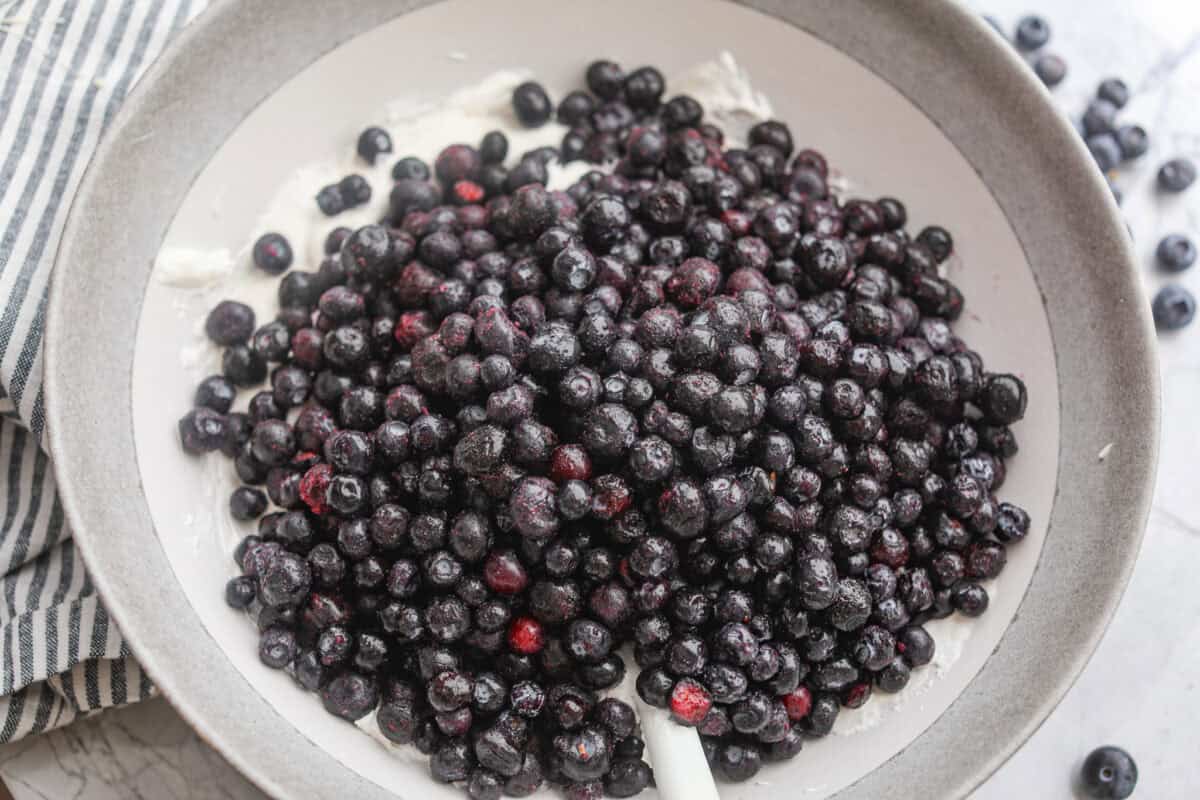 Blueberries added to the whipped topping mixture.